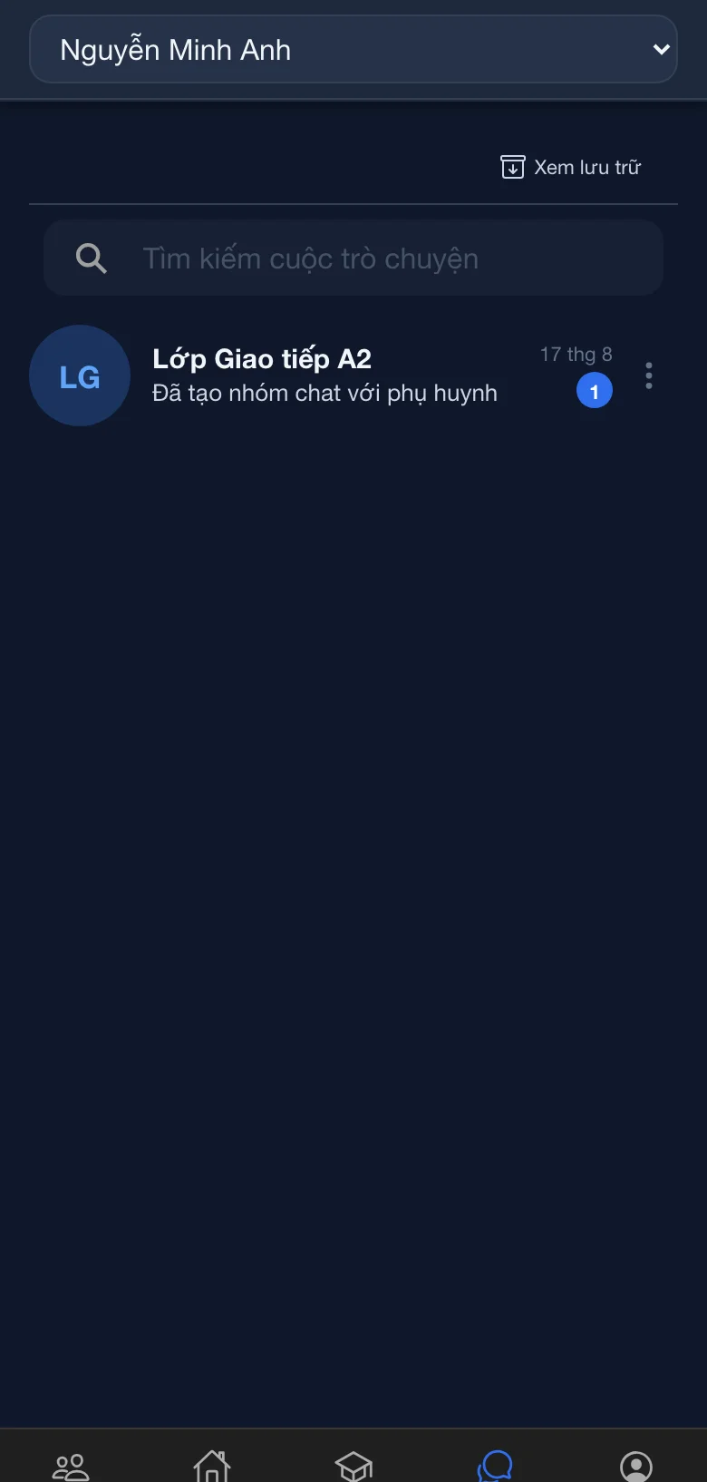 Màn hình Trò chuyện của phụ huynh với nhóm lớp